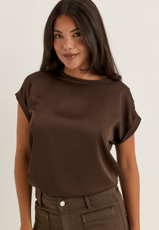 Viellette S/S Satin Top Brown