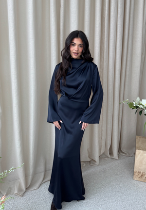 Satin Cowl Neck Midi Dress