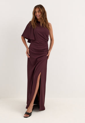 Ruched One Shoulder Gown Red