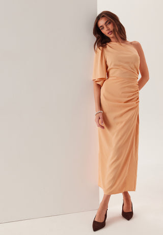 Ruched One Shoulder Midi Dress