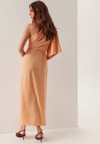 Ruched One Shoulder Midi Dress