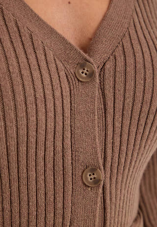 Rib Knitted Cardigan Dress Brown