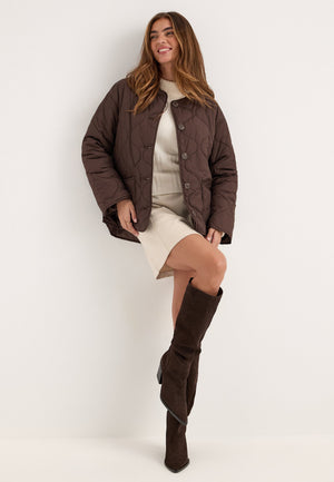 Short Quilted Jacket Brown