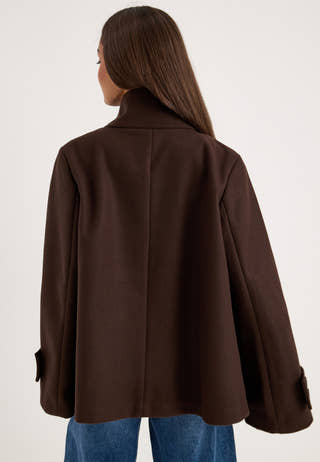 High Neck Short Coat Brown