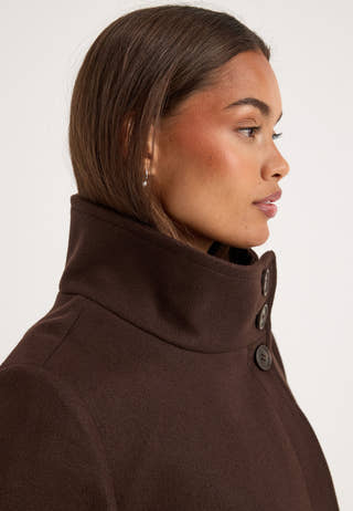 High Neck Short Coat Brown