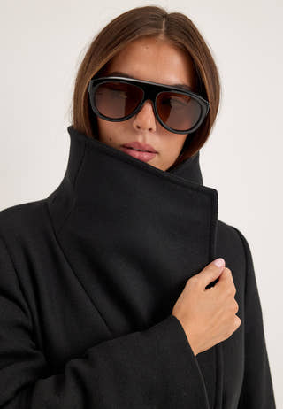 Long Wool Blend Coat Black