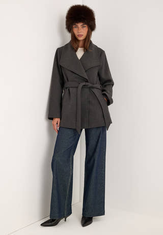Short Wool Blend Coat Grey