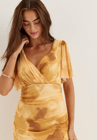 Butterfly Sleeve Mesh Ankle Dress
