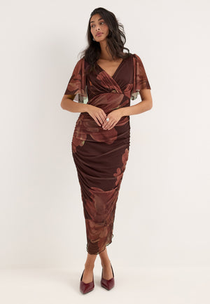 Butterfly Sleeve Mesh Ankle Dress Floral