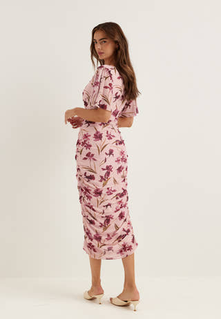 Butterfly Sleeve Mesh Ankle Dress