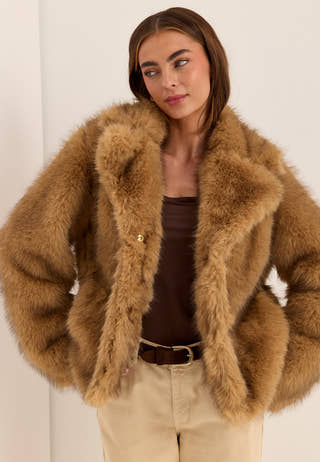 Faux Fur Jacket Brown
