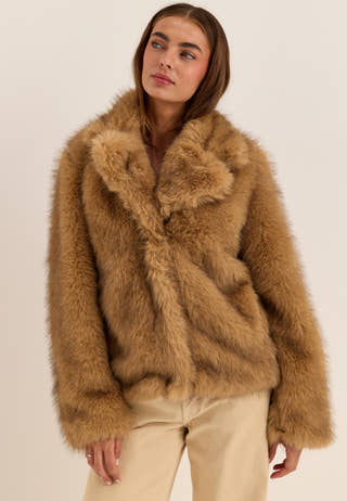 Faux Fur Jacket Brown