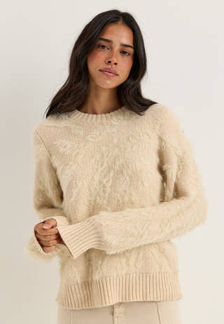 Objhollow L/S RE KNIT PULLOVER Beige