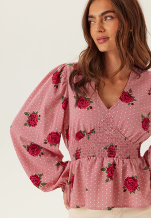 V-hals Smock Bluse