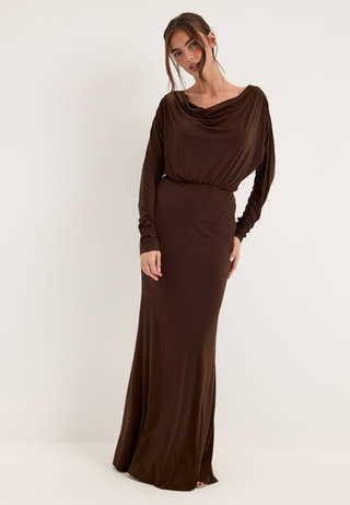 Multi Way Long Sleeve Maxi Dress Brown