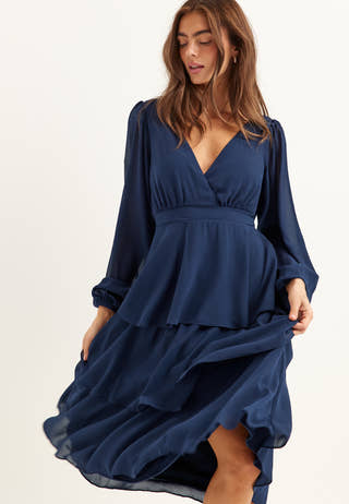 Long Sleeve Tiered Midi Dress