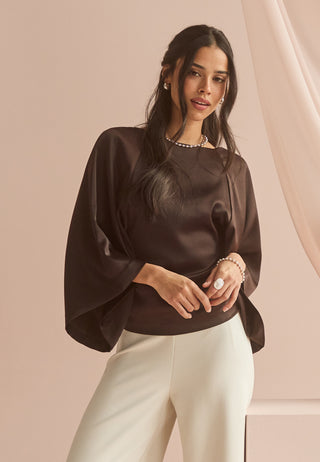 Wide Sleeve Satin Blouse