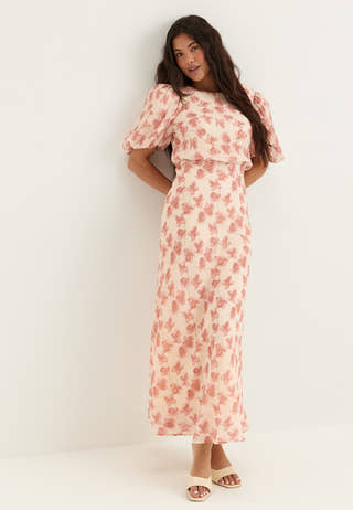 Structured Puff Sleeve Ankle Dress