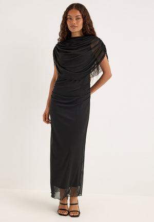 Cape Mesh Ankle Dress Black