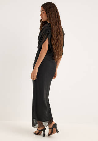 Cape Mesh Ankle Dress Black