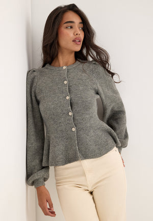 Pcsilly Ls Puff Knit Cardigan Grey