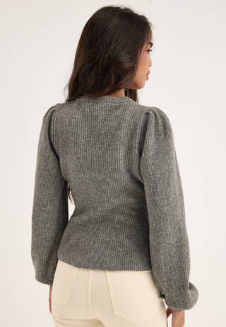 Pcsilly Ls Puff Knit Cardigan Grey