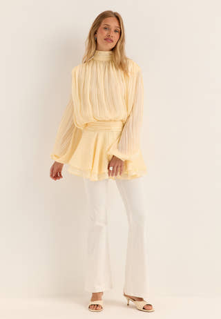 Bow Jacquard Short Dress Yellow