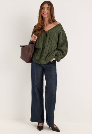 Cable Knit Cardigan Green