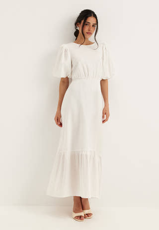Balloon Sleeve Linen Maxi Dress
