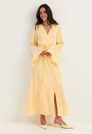 Flounce Sleeve Satin Maxi Dress
