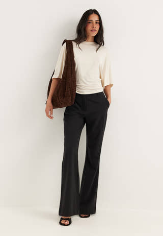 Mid Waist Flared Suit Trousers Black