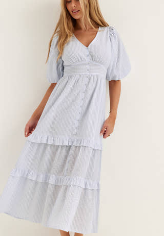 Puff Sleeve Frill Dress Striped