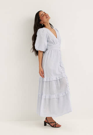 Puff Sleeve Frill Dress Striped