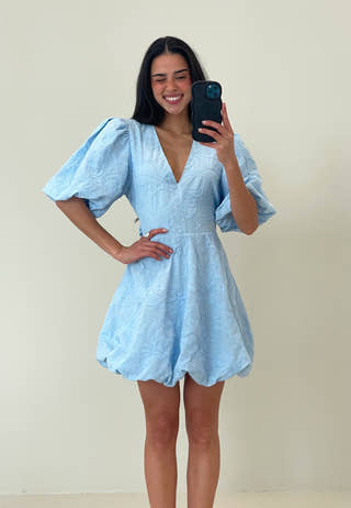 V-neck Bubble Hem Short Dress