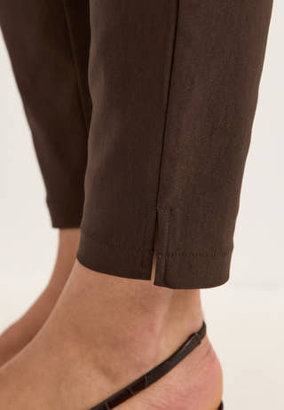 High Waist Stretchy Ankle Slit Trousers Brown