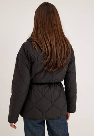 Scarf Quilted Short Jacket Black