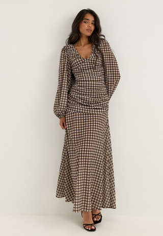 Balloon Sleeve Chiffon Maxi Dress Patterned