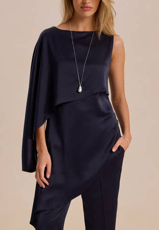 Asymmetric One Shoulder Satin Top