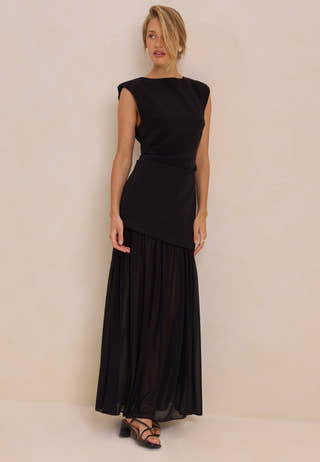 Sleeveless Mixed Fabric Maxi Dress
