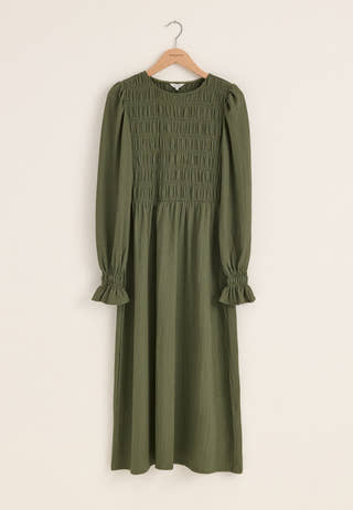 Long Sleeve Smock Dress Green