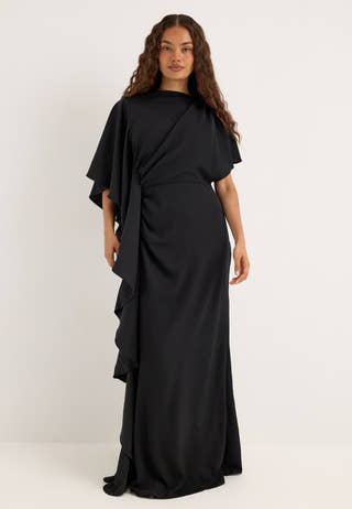 Draped Flounce Gown Black