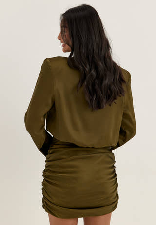 Ruched Satin Mini Dress Green