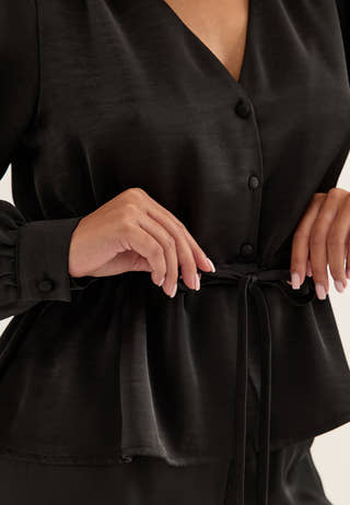 Satin Puff Sleeve Blouse Black
