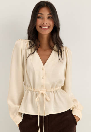 Satin Puff Sleeve Blouse White