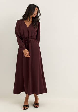 Satin Puff Sleeve Maxi Dress Red