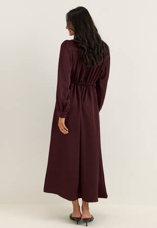 Satin Puff Sleeve Maxi Dress Red