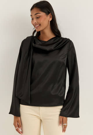 Satin Scarf Blouse Black