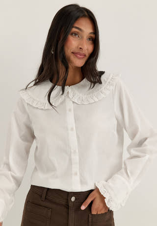 Cotton Lace Collar Blouse White