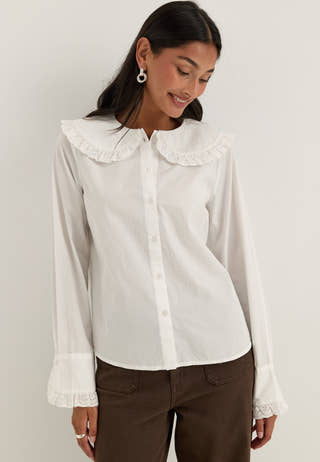 Cotton Lace Collar Blouse White