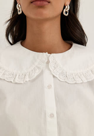 Cotton Lace Collar Blouse White